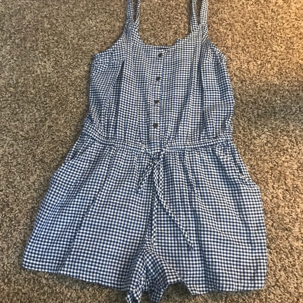 Blue and white checkered romper